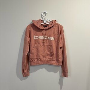 Bebe sports | Vintage Y2K pink-salmon Bebe cropped hoodie with and teddy logo